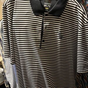 Greg Norman Mens XL Golf Collection Black and White Striped Polo. Valero TX Open